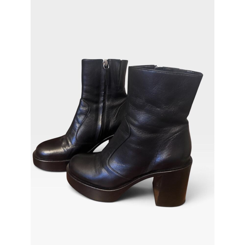 Simon Miller Low Raid Black Leather Platform Boots Zip Round Toe SZ 37/ US 7 - Picture 8 of 9